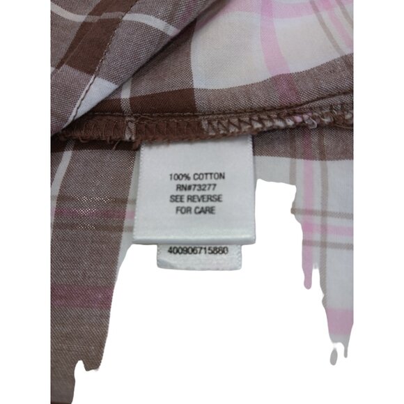 SO Women's Plaid Short Sleeve-Button down Shirt- MEDIUM -Brown-White-Pink - Picture 14 of 16